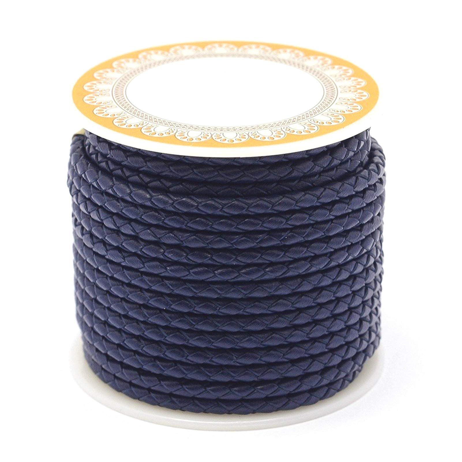 PandaHall 5 Meters 4mm Braided Leather Cord Prussian Blue Round Genuine Leather Cord for DIY Bracelet Necklace Jewelry Making