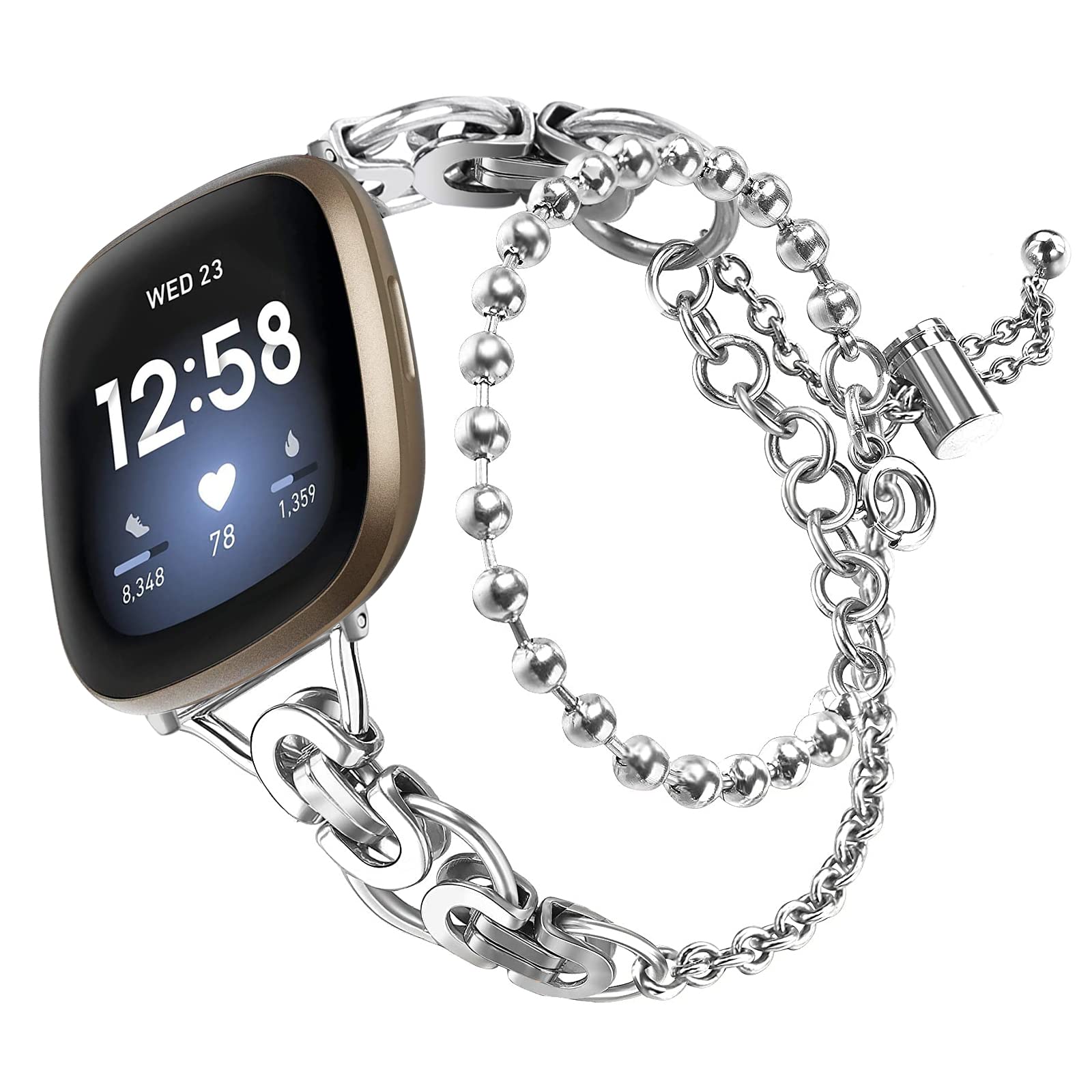 Gimuk Metal Strap Compatible with Fitbit Versa 3/Fit bit Sense Strap, Women Girls Adjustable Stainless Steel Wristband Replacement Watch Band Bracelet for Fitbit Versa 3/Sense (Silver)