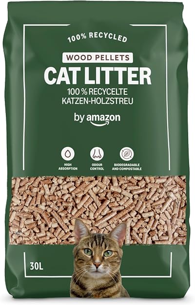 by Amazon Cat Litter Wood Pellets 30 L Unscented Recycled Wood