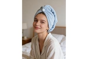 Hair Towel Wrap for Women Microfiber 26x10 Inch, Quick Drying Hair Turban Towel with Button, Suitable for Shower, Makeup, All