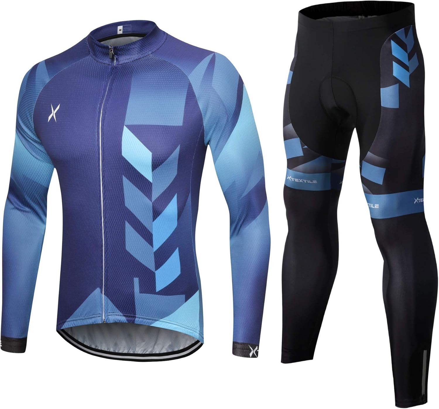 Xtextile Men's Cycling Jersey Set with Full Zipper Long Sleeves Bicycle Shirt and 4D Coolmax Padded Cycling Tights Leggings: Clothing
