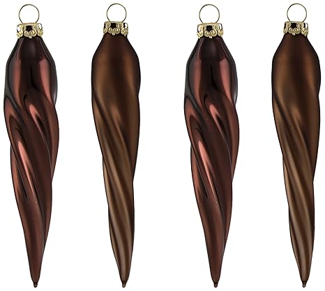 Thüringer Glas Design A097-1410-999 Gedrehter eiszapfen 13 cm, 4-Fach, mundgeblasen, Cappuccino Glanz/matt