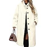 NRZD Long Fleece Coats for Women, Warm Faux Fur Jackets Button Down Winter Coats Textured Fleece Jackets with Pockets