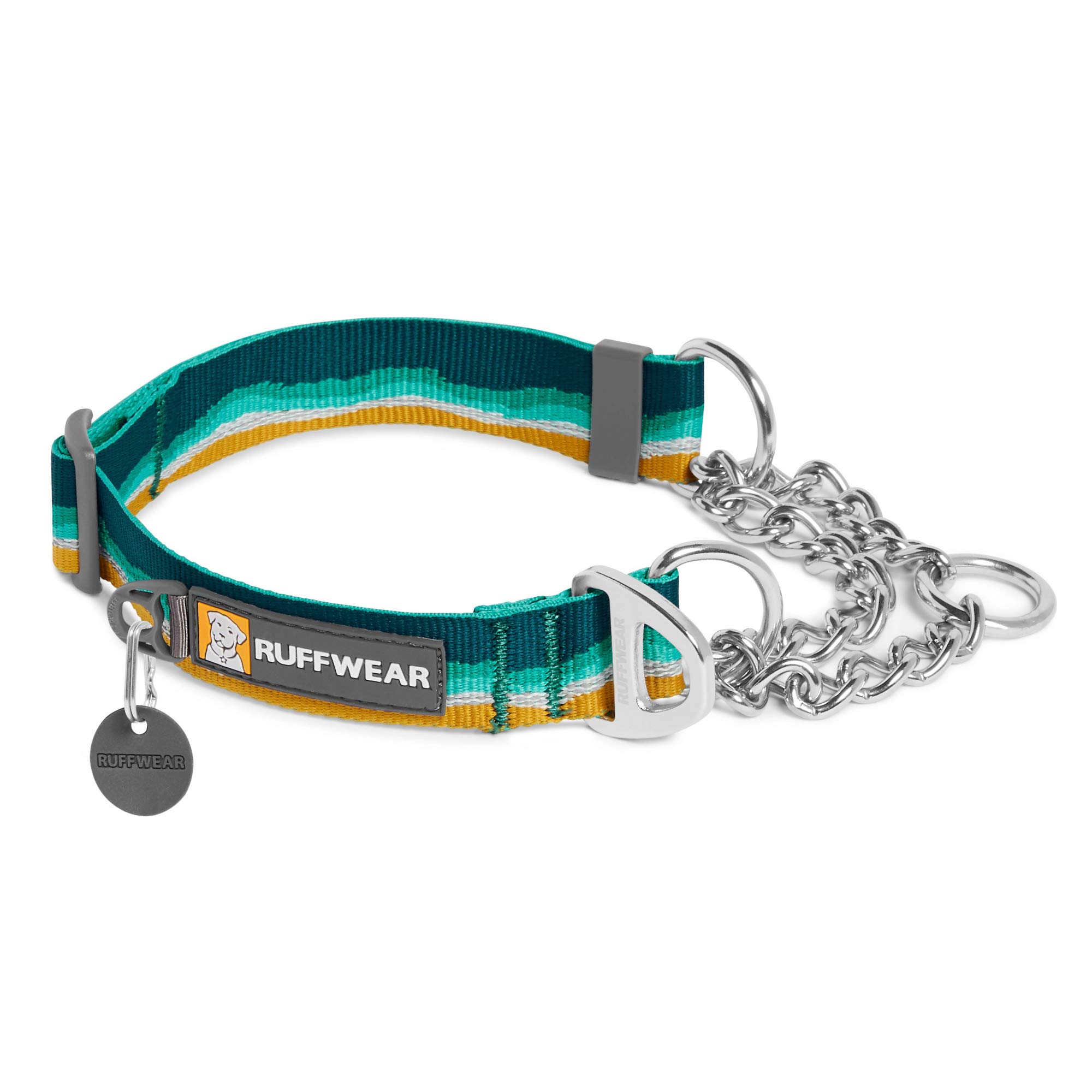 RUFFWEAR Chain Reaction Dog Collar, Martingale Dog Collar with Limited Cinch, Stainless Steel Chain, Seafoam, 14"-20"