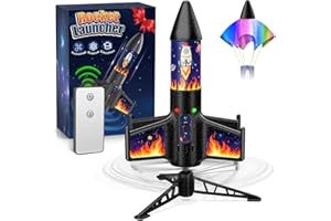 CGGSNDF Rocket Launcher for Kids, 300 Feet Flight Altitude Rechargeable LED Spinner Rocket with Remote Control, Parachute Flying Model Rocket Toys, Electric Auto Launch Outdoor Space Toys Gifts for Ages 6-14