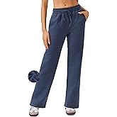 PINSPARK Womens Straight Leg Fleece Lined Sweatpants High Waisted Lounge Casual Sweat Pants with 4 Pockets
