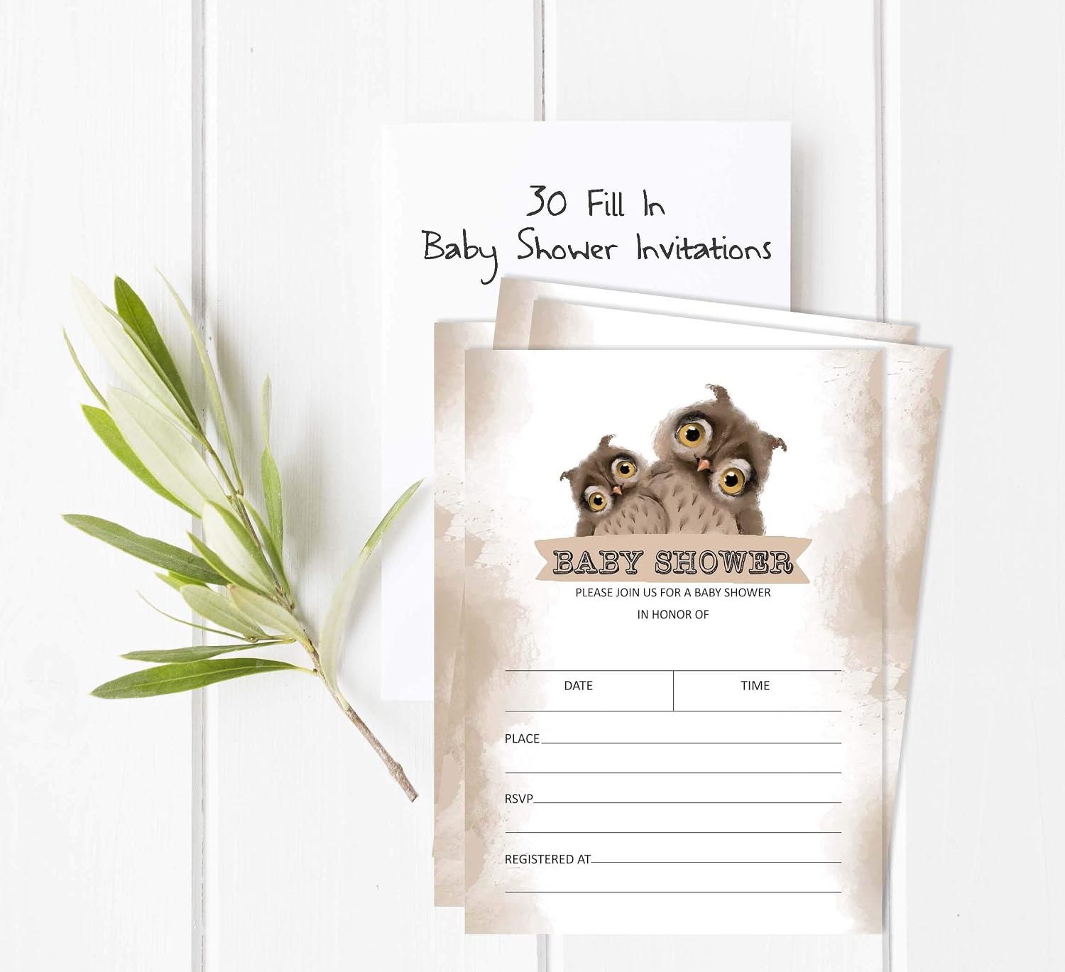 Inkdotpot 30 Fill In Style Baby Shower Invitation Cards Owl Bird Blank Invites, Invitation_card, 5 x 7 Inches - Image 3
