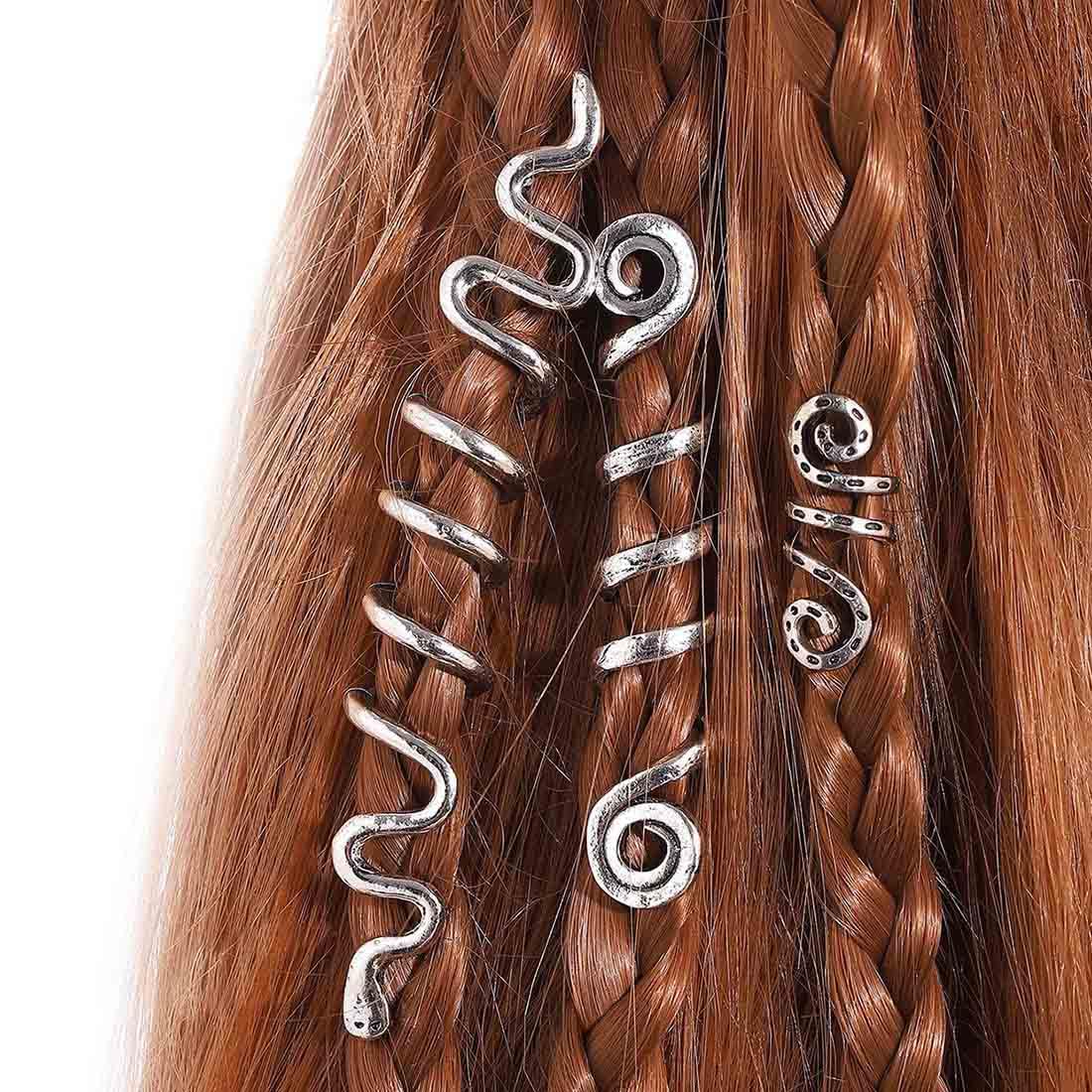 Danshinbow 3Pcs Vintage Spiral Loc Snake Hair Braid Metal Hair Clips Hair Cuffs Serpent Celtic Irish hair Accessories Jewelry Music Festival (Silver)