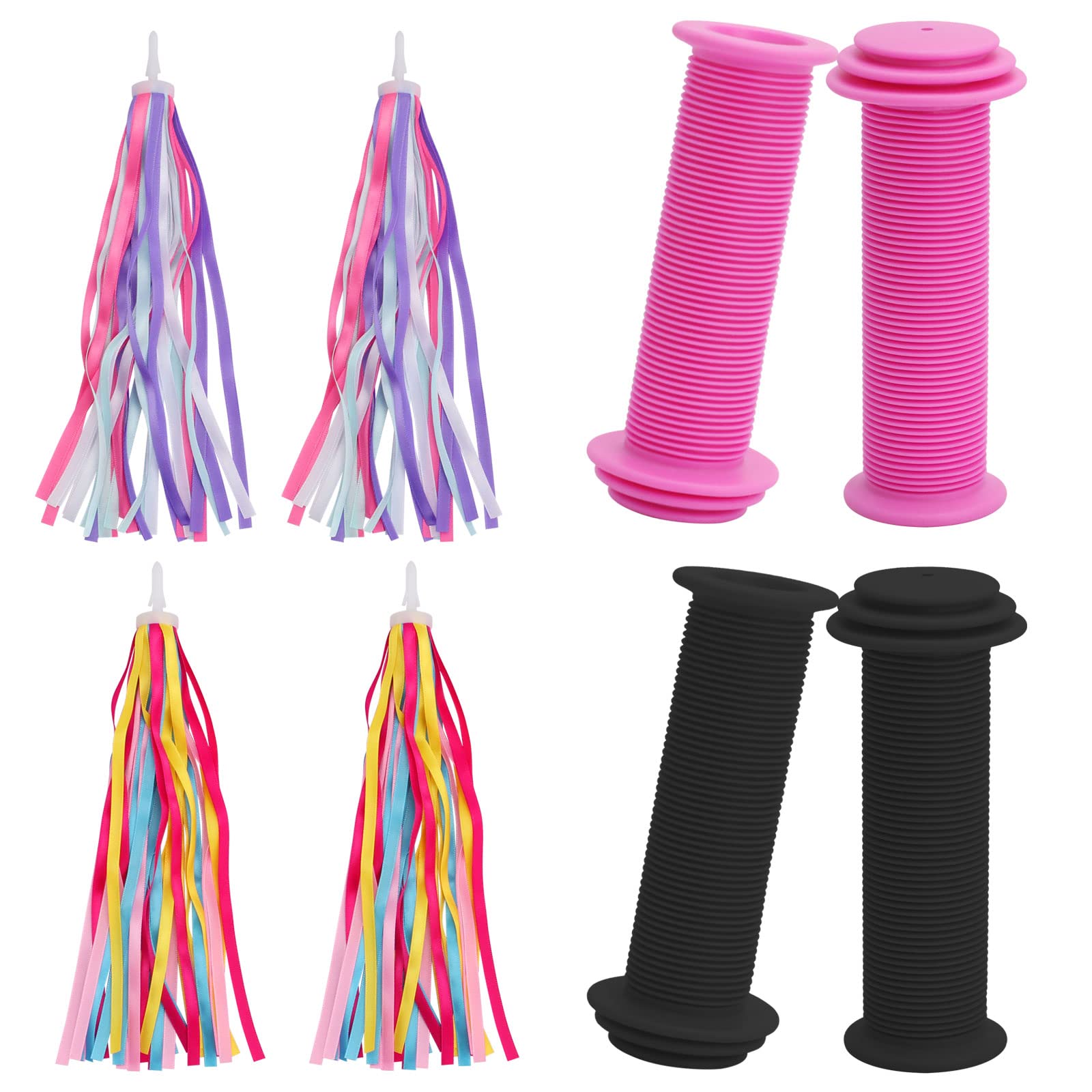 2 Pairs Kids Bike Cycling Grips with Tassels, 22mm Kid Bike Handle Grips with Rainbow Bicycle Handlebar Streamers for Balance Bikes Scooters