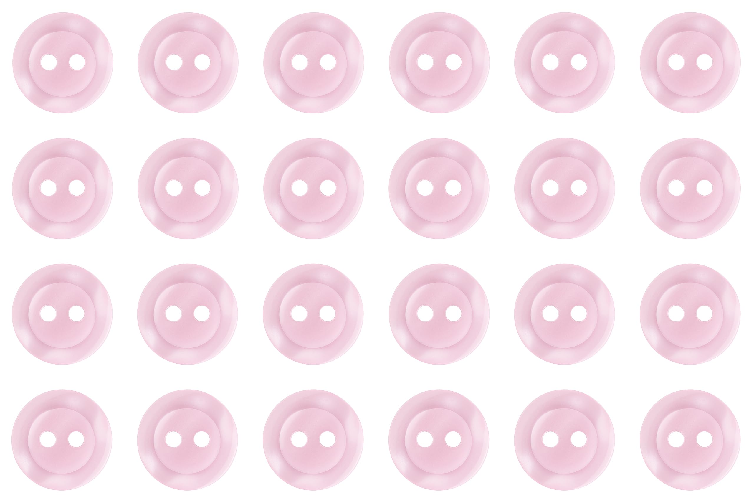 Pack of 24 Pastel Pink 11mm Round Sew On Plastic Buttons for Shirts Blouses Pearlescent Flat 2 Holes 18L