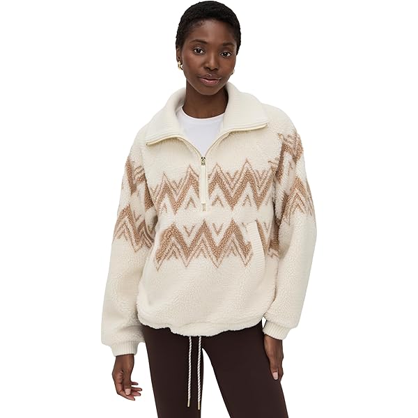 Varley Women's Hendrik Half Zip Faux Sherpa Pullover, Egret, S at