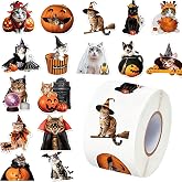 Halloween Cat Stickers Roll - Halloween Cat Dress Up Stickers in Pumpkin Cats Self-Adhesive Sticker for Holographic Waterproof Decals for Halloween Party Envelope Scrapbook Decor Designs 500pcs