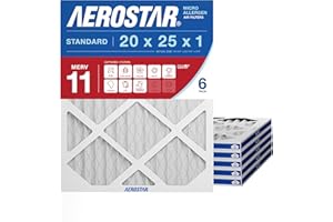 Aerostar 20x25x1 MERV 11 Air Filter, 6 Count, ACTUAL SIZE (19.75 x 24.75 x 0.75), HVAC, Air Conditioning & Furnace Filter for Dust, Pet Dander, Smoke & Allergies (MPR 1200 / FPR 7), Made in USA