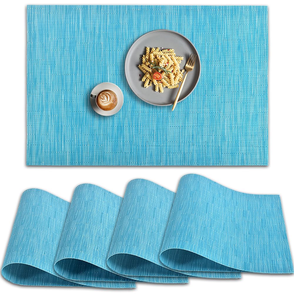 homEdge PVC Placemat, 4 PCS of Non-Slip Heat Resistant Place Mats, Washable Vinyl Placemats, Blue