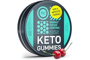 WILD FUEL MCT Oil Keto Gummies Collagen Metabolism Booster - Pre Workout Gummy Energy Chews Keto Candy - Physical and Mental Energy, Low Carb, Low Calorie - 60 Cherry Collagen Gummies For Women and Men