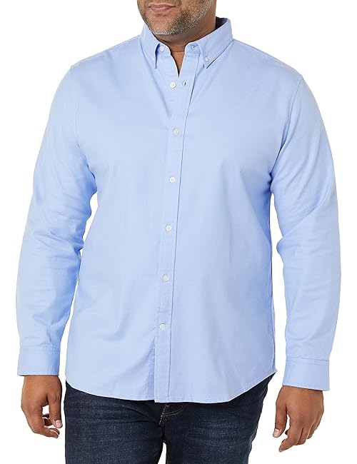 Amazon Essentials Men's Oxford Shirt, Slim-Fit Stretch, Long-Sleeve, Button Up, Powder Blue, XX-Large