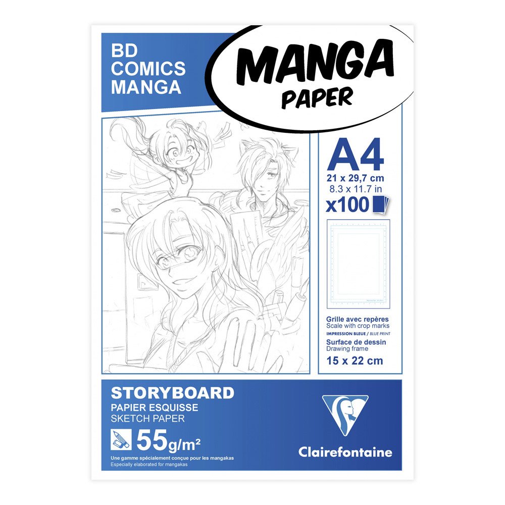 Clairefontaine - Ref 94037C - Manga Storyboard Glued Pad (100 Sheets) - A4 (297 x 210mm) Size, 55gsm Paper, White & Smooth, Ideal for Markers, Bleedproof — image 1