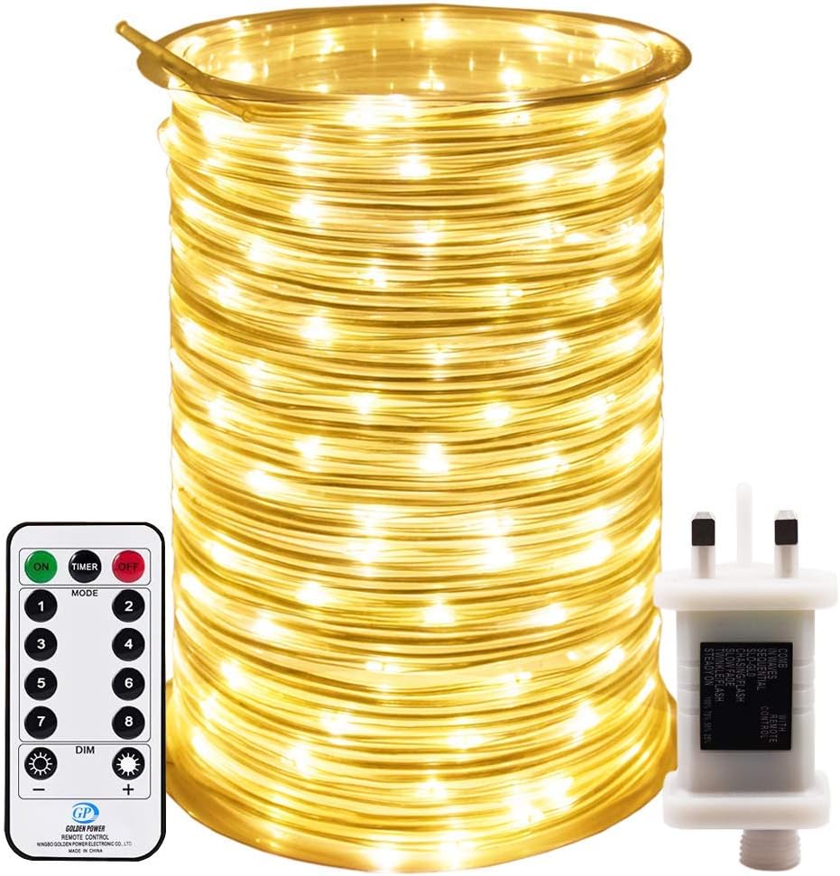 RcStarry 30M 300 LED Rope Lights, 8 Modes, Timer, Remtoe, Plug in Indoor Outdoor String Lights, Warm White