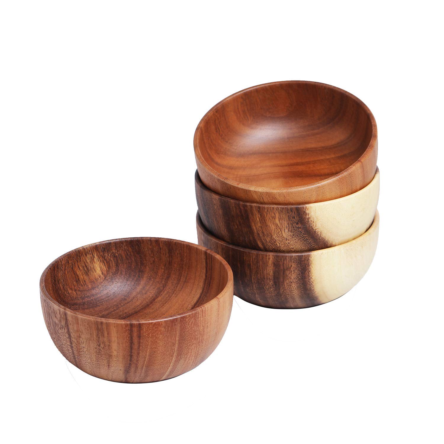 whungfa Acacia Wood Salad Bowls 6.3inches Set of 4 Individual Large Wood Bowl for Fruits Salads and Decoration