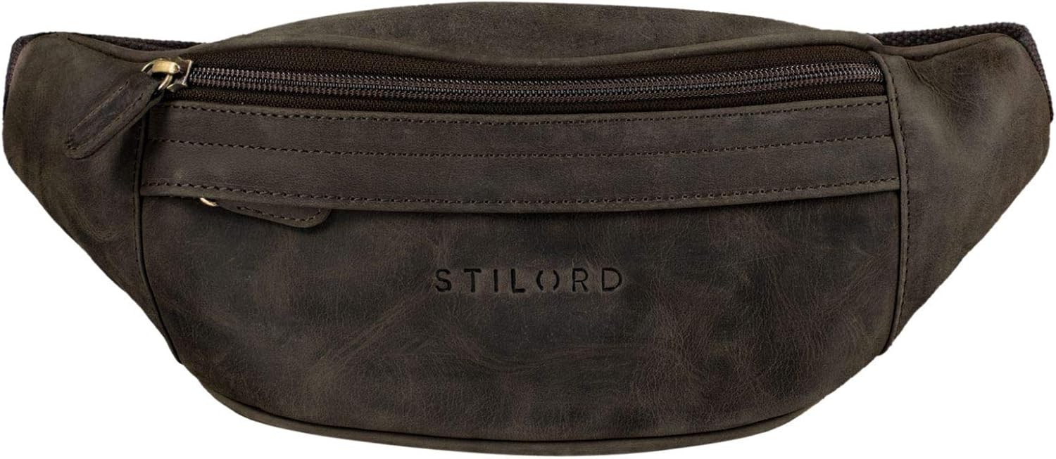 STILORD "Terry" Leather Waist Belt Bag Vintage Bum Bag for Men and Women Genuine Leather Belt Pouch for Dog Walking Running Pack Festival Bag Colour:Dark - Image 4