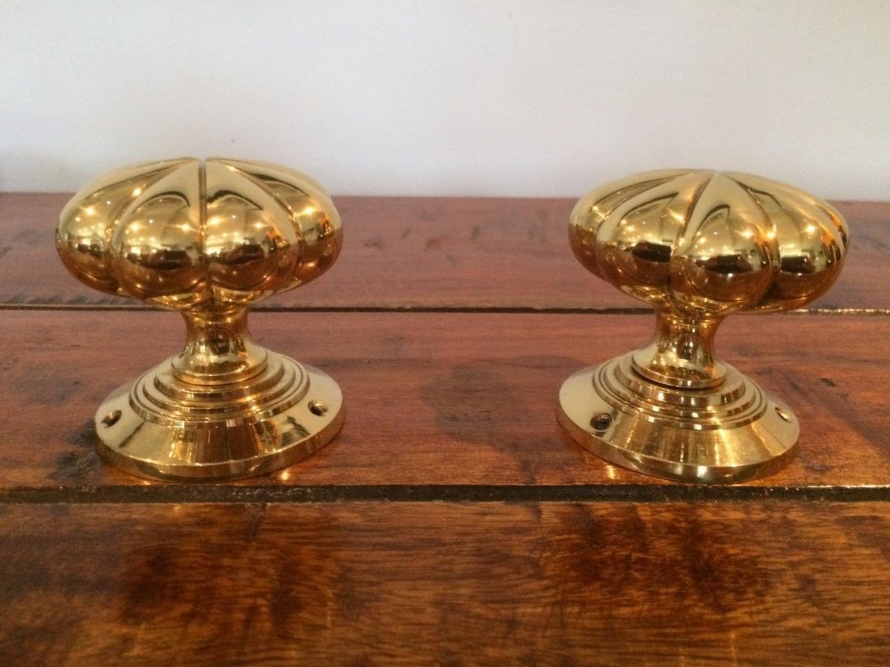 Chattels Stunning Pair of Large Mortice Flower Door Knobs in Solid Brass Handles KLN-PL, Gold