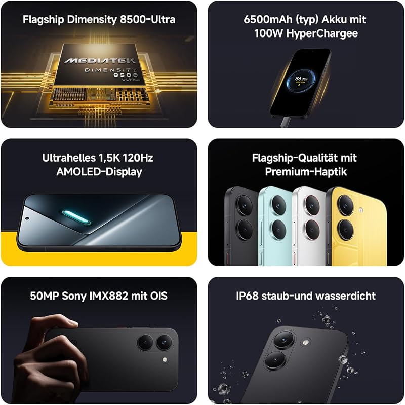 Poco X8 Pro Smartphone 12+512GB, 6500mAh Akku, 50MP Kamera, Gelb