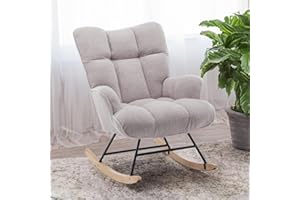 AUNEKIV Rocking Chair Nursery Teddy, Upholstered Baby Fluffy Glider Rocker for Adults Indoor, Comfy Sherpa Compact Nursing Chairs for Small Spaces, Living Room, Classroom, Bedroom, Grey