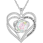 Aurora Tears Birthstone Love Heart Pendant Necklace - 925 Sterling Silver Rose Cut Cubic Zirconia I Love You Necklace Anniversary Birthday Jewelry Gift for Women Wife Mom Daughter