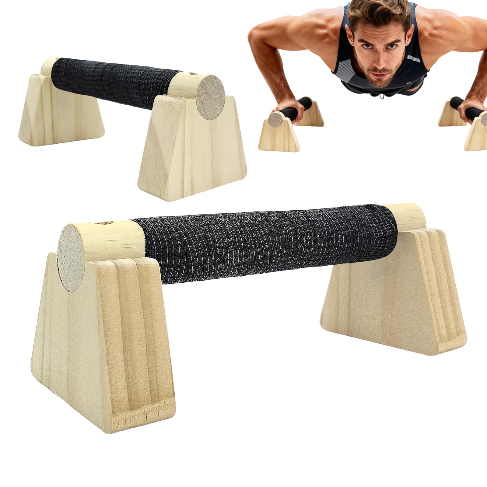 Photo 1 of ***Missing Handle Wrap*** KISENG Push-up Stand, 7.87 in Wooden Parallettes Bars for Handstand Training, Solid Push Up Bars & Calisthenics Bar, with Non-Slip strap, Exercise Home Workout Equipment for Men Strength Training