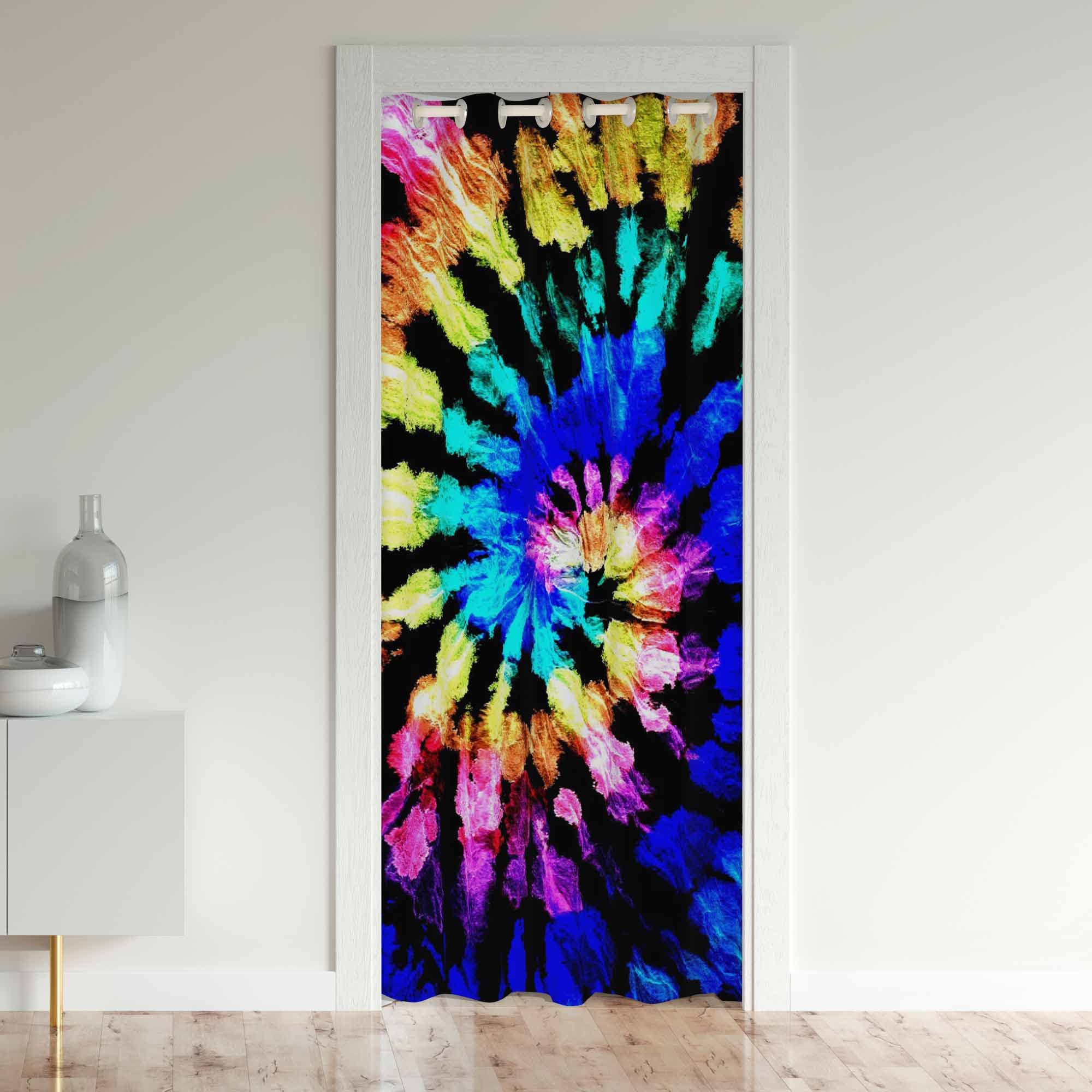 Loussiesd Tie Dye Blackout Curtains Window Boho Hippie Treatments Doorway Curtain Room Darkening Tie Dyed Thermal Insulated Blackout Curtains for Doors with Windows 132x203cm 1 Panel