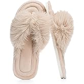GOEWY Womens Fuzzy Slippers with Box Memory Foam Soft Gifts for Women Mom Ladies Open Toe Fluffy Faux Fur Flip Flop Thong Slippers Bedroom Indoor Slides Shoe Birthday Valentines