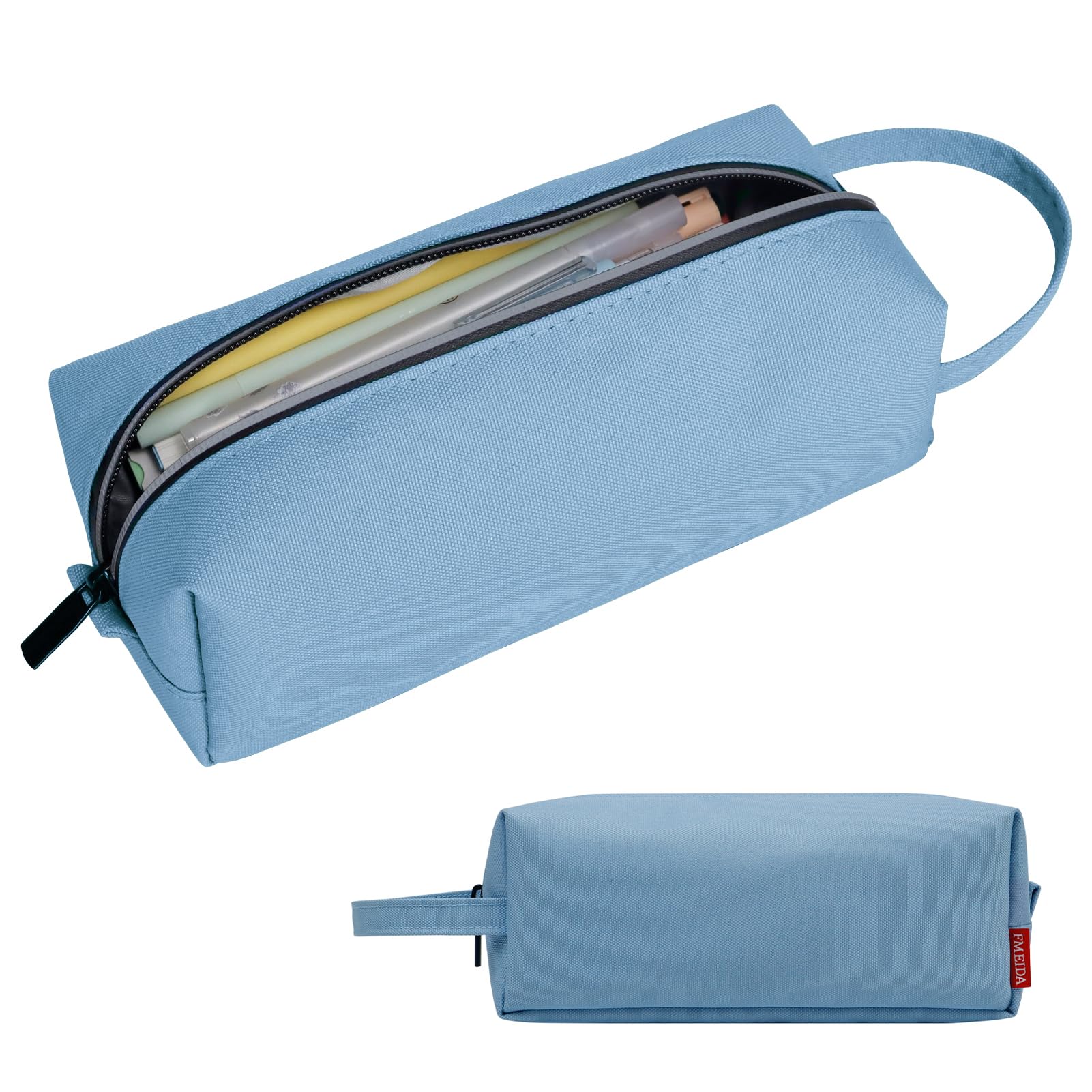 Fmeida Pencil Case Large Capacity Pencils Pouch Pen Holder Portable School Supplies Aesthetic Pencil Bag for Girls Boys - Light Blue