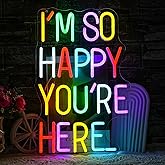 LULANMP I'm So Happy You're Here Neon Sign Letter Neon Lights up Signs Dimmable Positive Affirmation LED Light for Kids Room Welcome Signs for Classroom Home Business Wall Art Decor (16.5''*10.6'')