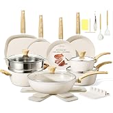 26Pcs Pots and Pans Nonstick Ceramic Cookware Set Nontoxic Kitchen Cooking Set with Steamers Utensils Induction Compatible, PFAS/PFOA Free, Oven and Dishwasher Safe, Cream White