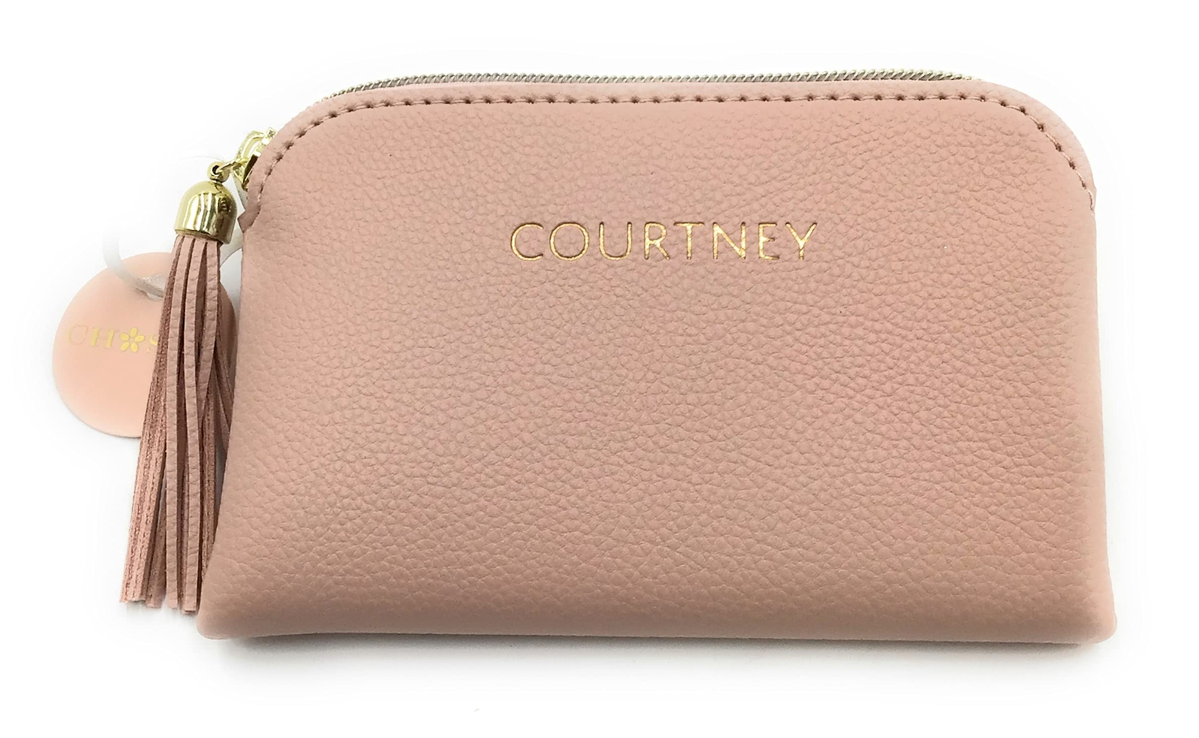 Chosen Personalised 'Courtney' Light Pink Make-up Bag/Purse. Gold Zip with Pink Tassel. Stocking Filler, Gift, Present