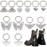 PH PandaHall 12pcs 6 Styles Gothic Punk Shoe Charms, 1.7~2.4'' | Buttetrfly Heart Shoe Charms Alloy Boot Pendants Shoelace Charms with Spring Gate Rings for