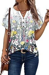 KISSMODA Women's Tunic Tops Casual V Neck Short