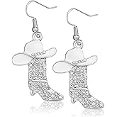 Rhinestone Western Boot Earrings Cowgirl Cowboy Hat Bohemian Rodeo Boots Drop Earrings for Women's Party Jewelry Gifts