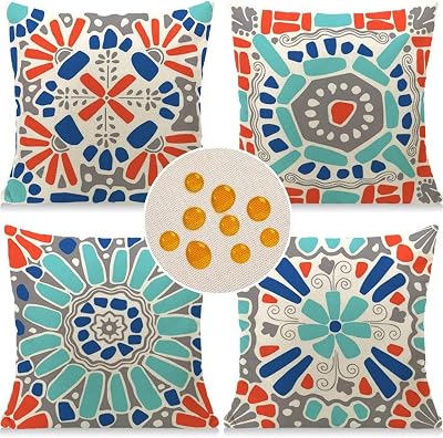 Weldomcor Waterproof 18x18 Cushion Covers Set of 4 Boho Outdoor Pillow Cases