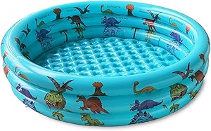Dinosaur Inflatable Pool for Kids, Dino Kiddie Swimming Pool, Blow Up 3 Rings Round Baby Padding Pool for Outside and Indoor, Toddler Pool Ball Pit/Fishing/Toys Play Center for Garden- 57”x15”