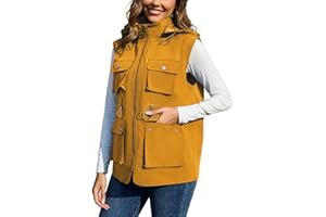 PESION Womens Packable Military Utility Vests Outerwear Waterproof Windbreaker Jacket Cargo Vest with Removable Hood