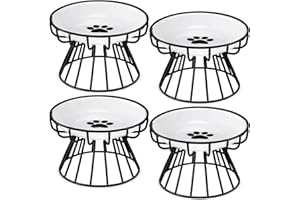 Roshtia 4 Sets Elevated Cat Bowls Ceramic Raised Cat Food Bowls with Metal Stand Dishwasher Safe Dishes Non Slip Elevated Food Plate(Black,Paw)