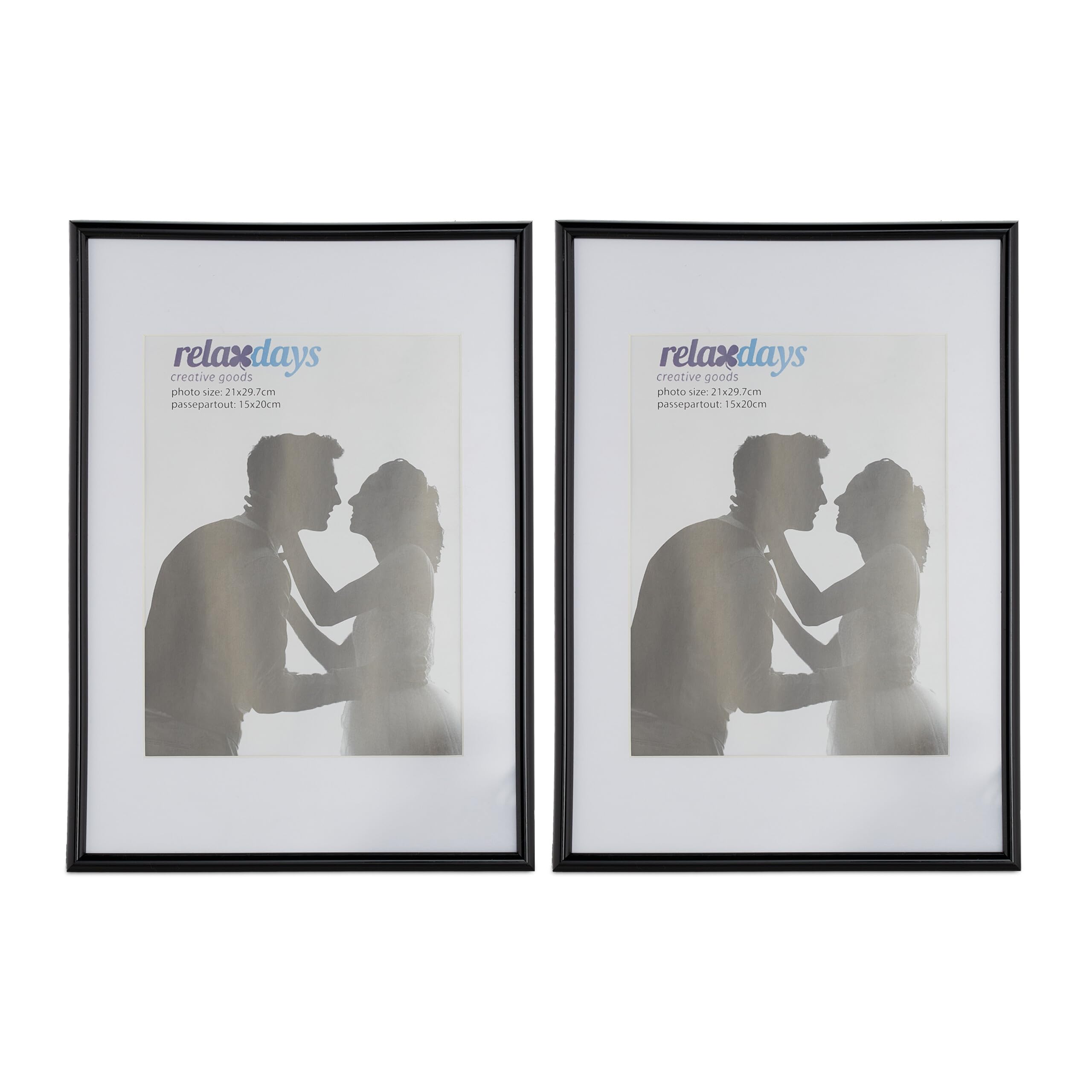Relaxdays Photo Frame Set of 2, A4 Size, Passepartout 15 x 20 cm, Standing or Hanging, Black