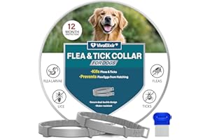 VIVAELIXIR Flea Collars for Dogs, Dog Flea & Tick Control Flea Collar 12 Months Protection, Waterproof Dog Flea Collar, Flea Prevention for Dogs with Comb and Prevention Treatment Drop, 2Pack