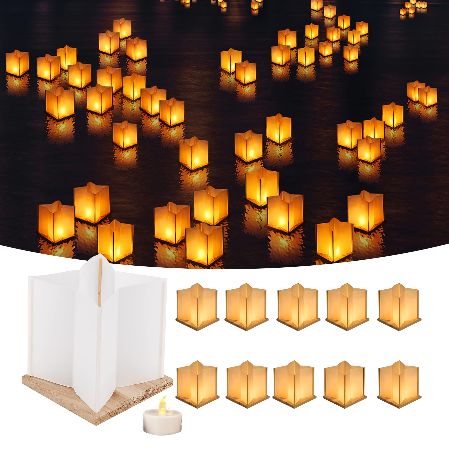 Photo 1 of FuHigh 10Pack 6”Paper Floating Candle Lantern ,Wooden Water Lanterns with Candles ,Outdoor Patio Decor for Pool Parties,Wedding,Memorials,Garden (10Lanterns with LED Candles)