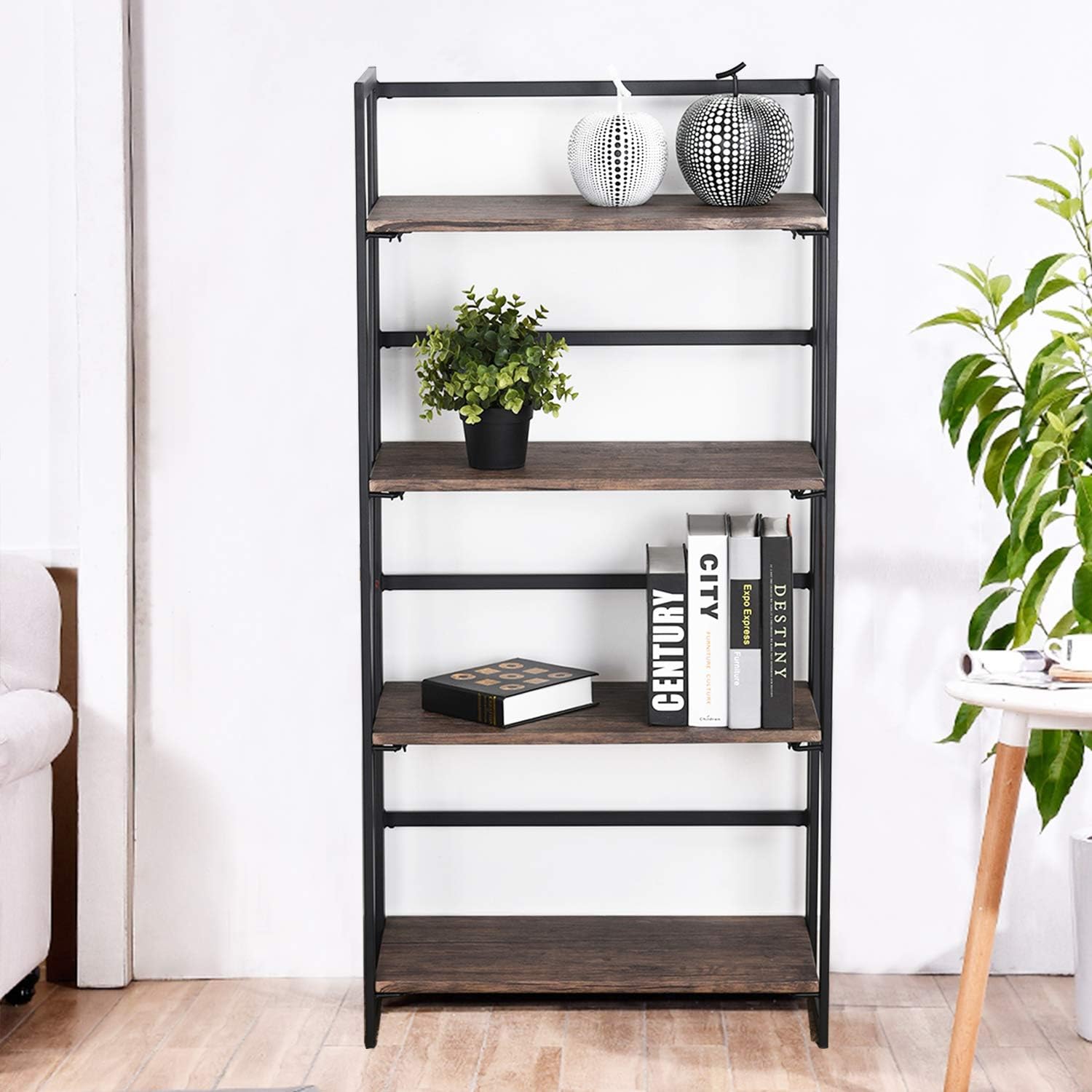 Symylife Folding Bookshelf Home Office Industrial Bookcase