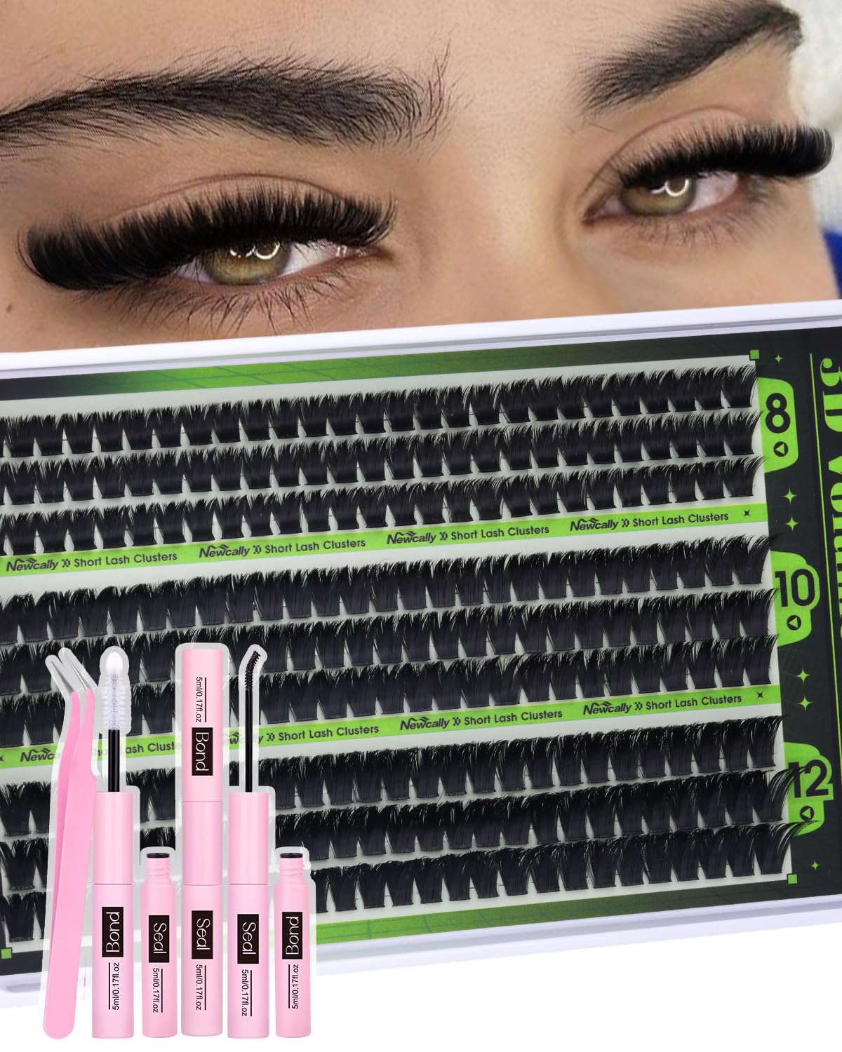 Photo 1 of 100D Volume Lash Clusters Kit 8-10-12MM Fluffy Eyelash Clusters Short Lash Extension Kit 243 Pcs Thick Clusters Eyelash Extensions D-Curly 3D Look Individual Lashes Kit by Newcally
