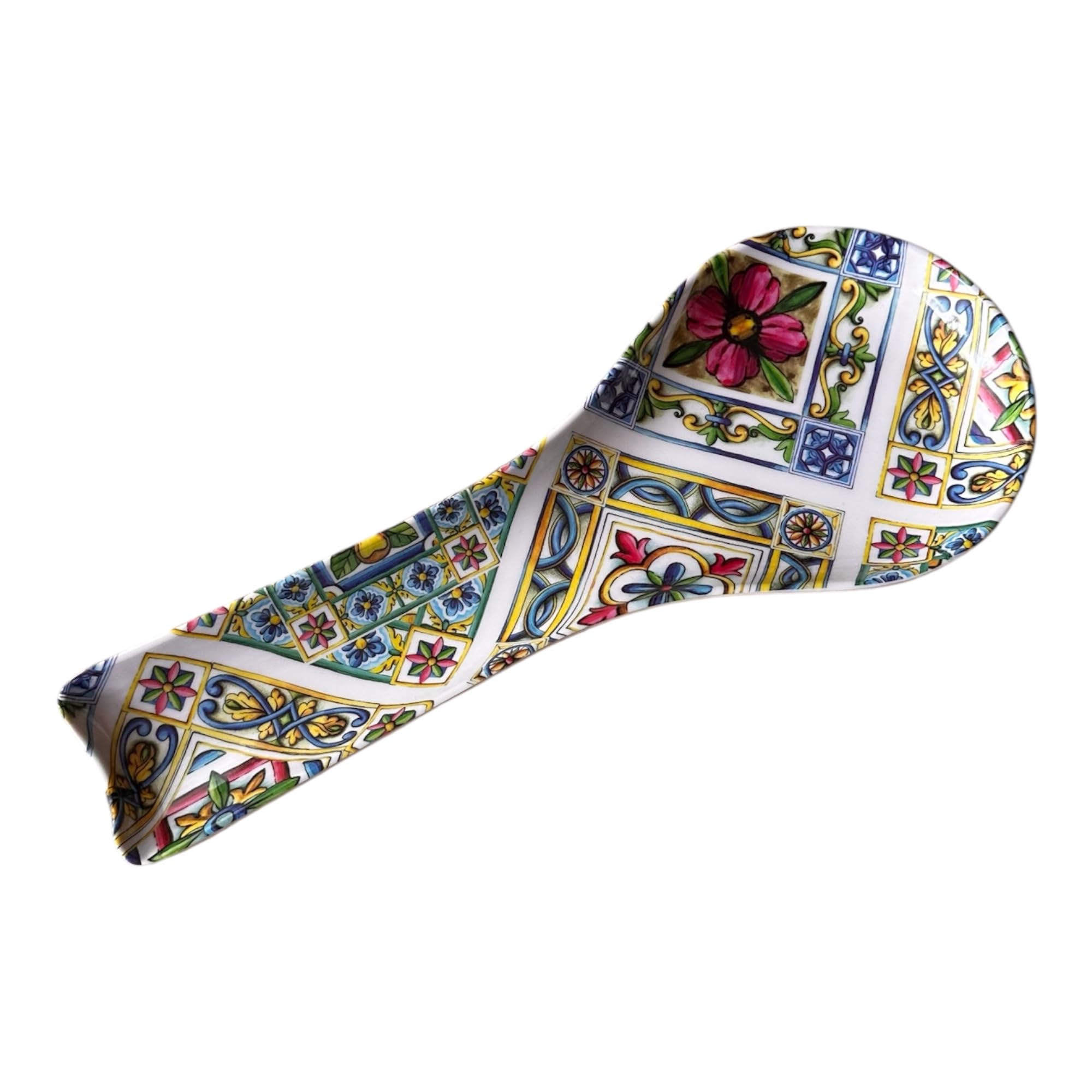 POGGIA LITTLE CERAMIC, SPOON HOLDER, KITCHEN ACCESSORY, MULTI-PURPOSE KITCHEN TOOL, WITH MAIOLIC PRINT AND OR HOMEMADE WITH LOVE, CM25 (white/flower)