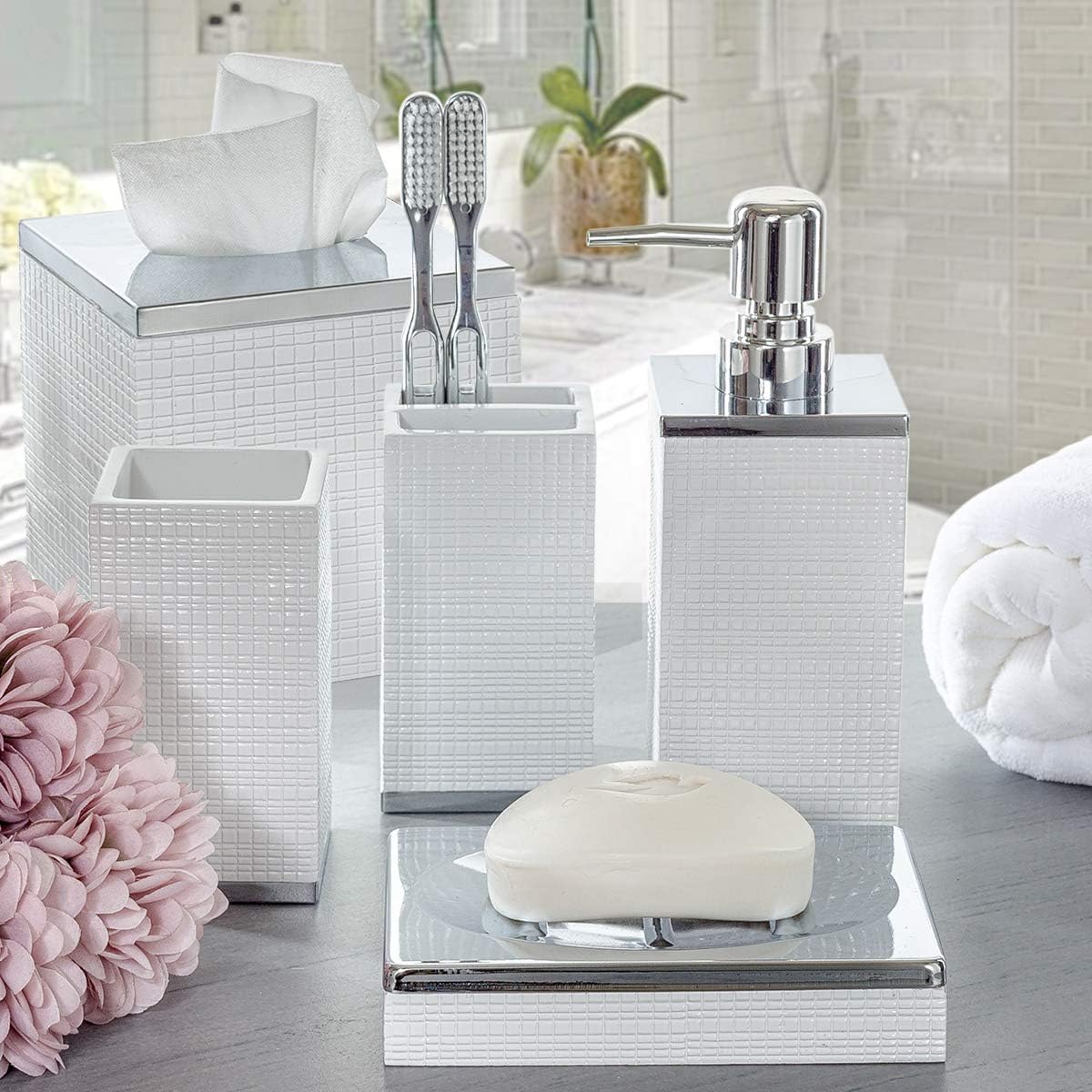 Creative Scents Estella Liquid Soap Dispenser for Bathroom - Decorative Hand Lotion Metal Pump for Vanity Countertop, Holds 8 oz (White): Home & Kitchen