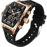 findtime Digital Men's Watch Waterproof Watches for Men Analog Alarm Stopwatch Countdown Wristwatch with Unique Tonneau Design Silicone Strap